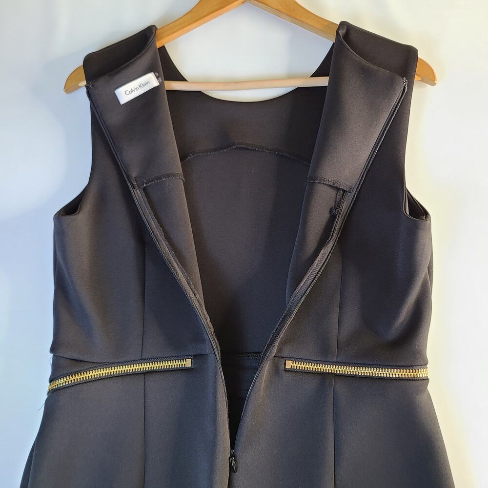 Calvin Klein Gold Zip Detailed Black Midi Cocktail Dress Size 10 - Picture 9 of 10